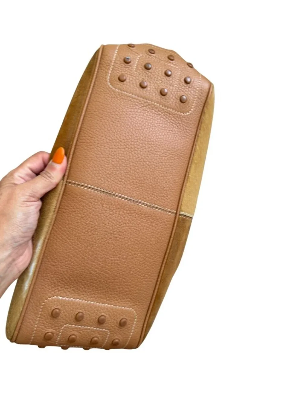 TODS Tan Suede Calf Hair Leather Top Shoulder Bag